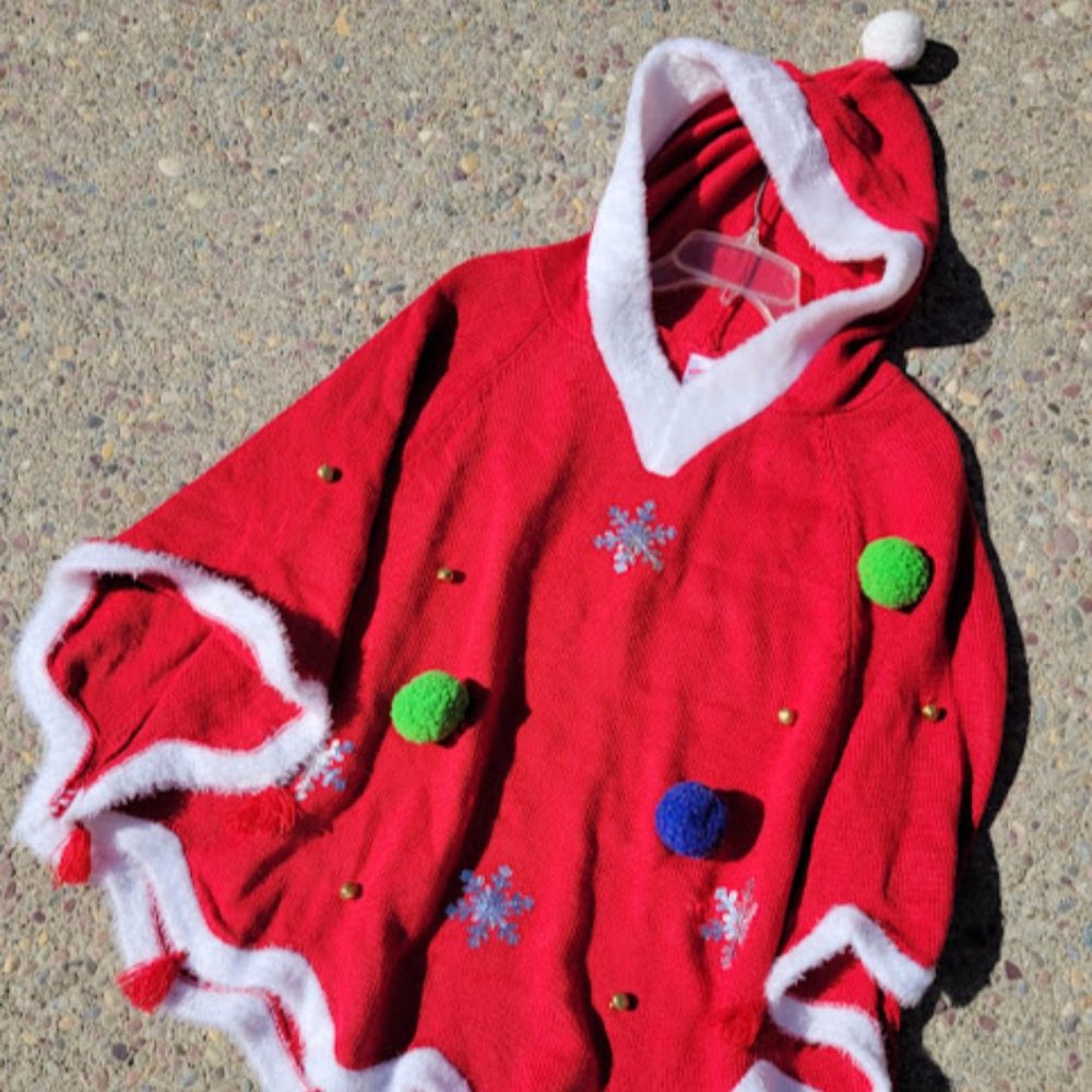 CHRISTMAS PONCHO w/BELLS, CHRISTMAS ELF SHOES w/BELLS AND CHRISTMAS SOCKS